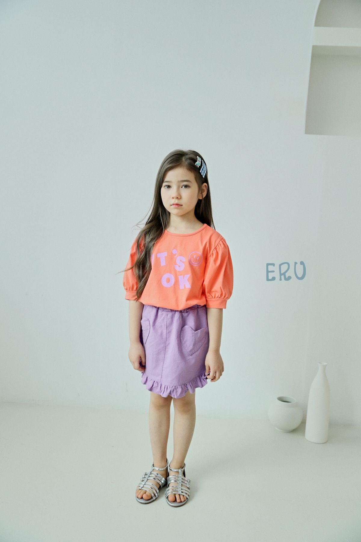 韓國 ERU - 愛心口袋荷葉邊褲裙-紫