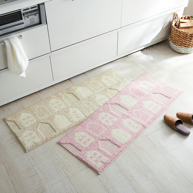 日本千趣會 - 北歐風 長條型腳踏墊(廚房/臥室)-小房子-粉