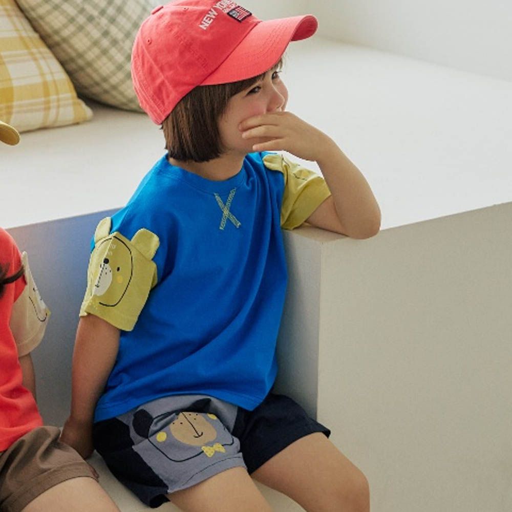 熊熊塗鴉短袖上衣-寶藍