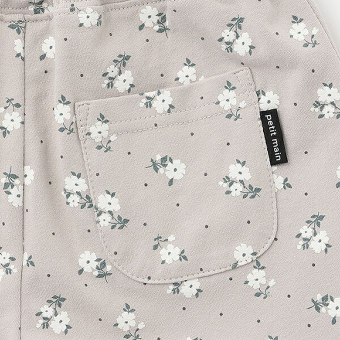 日本 petit main - 可愛荷葉邊短褲-小碎花-卡其棕