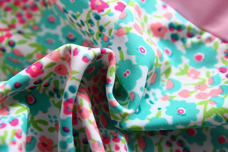 女寶長袖泳裝套裝(附帽子)-滿滿碎花-粉+綠