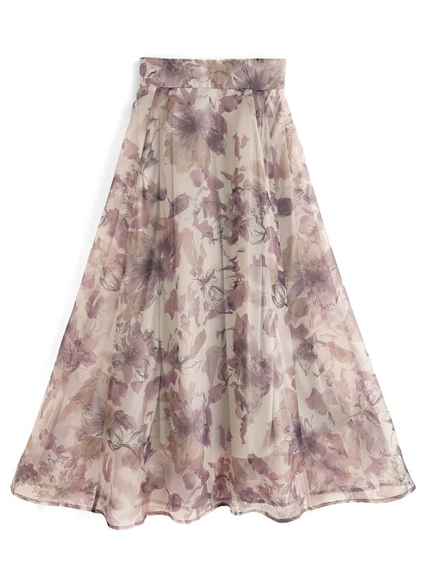 日本 GRL - 聯名款 優雅渲染碎花長裙-淺灰藍