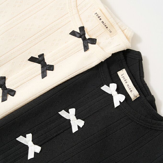 日本 Lycee mine - 可愛女孩蝴蝶結針織短袖上衣-灰