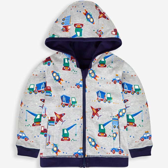 英國 JoJo Maman BeBe - 幼/兒童雙面穿100%純棉保暖連帽外套-遨遊太空