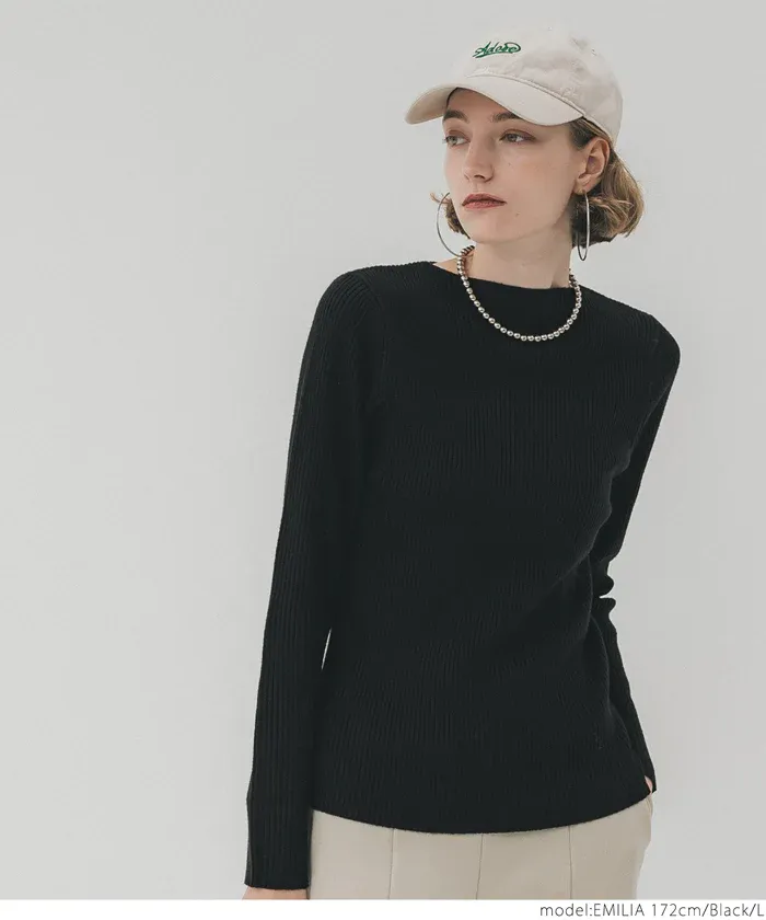 日本 COCA - 極上厚磅 彈性羅紋針織上衣-船型領-黑
