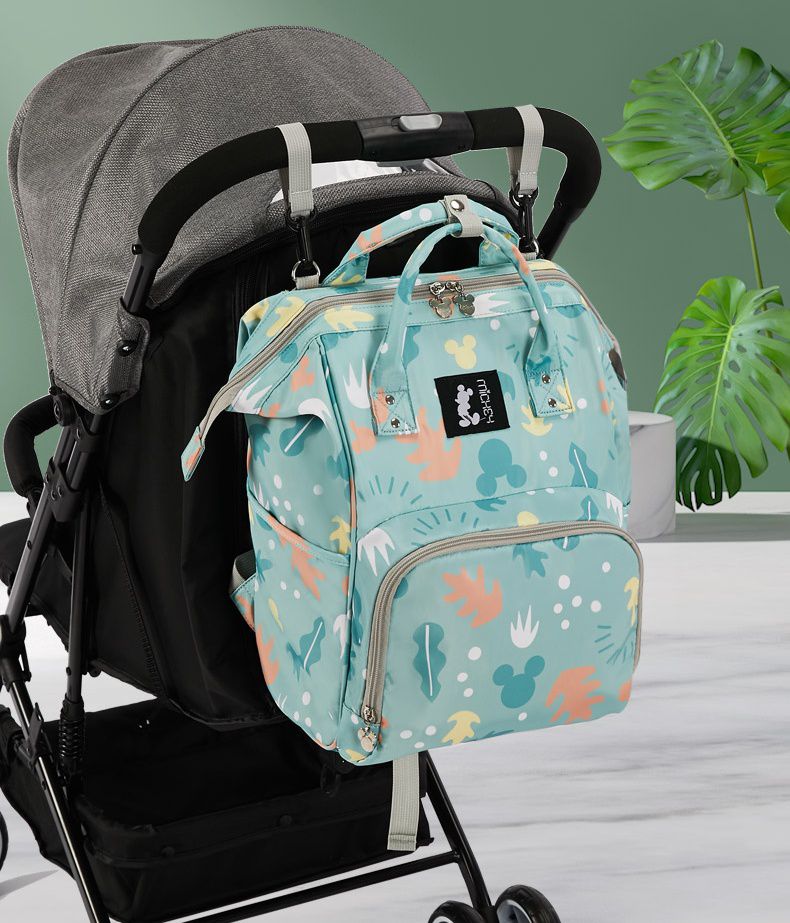 卡通人物防水後背包/媽媽包-米奇小logo-淺綠色 (40x22x18cm)