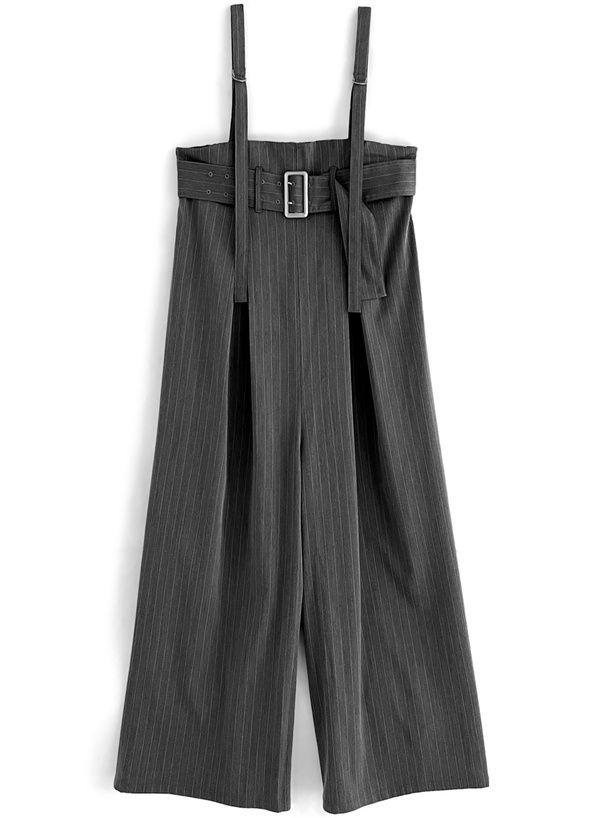 日本 GRL - 時尚酷甜感條紋吊帶褲-石墨灰 (F)