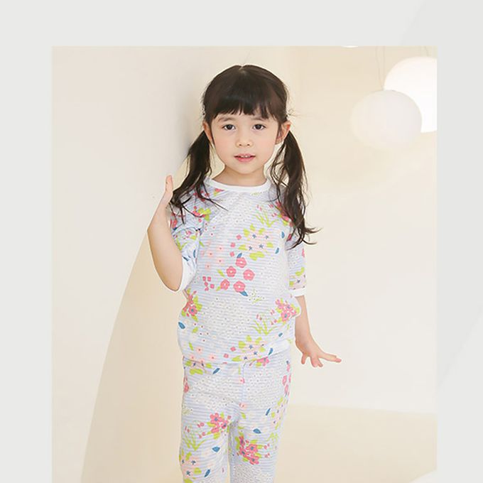 正韓 Puco - 超優質嬰幼兒/兒童七分袖100% 有機純棉家居服/睡衣-百花盛開