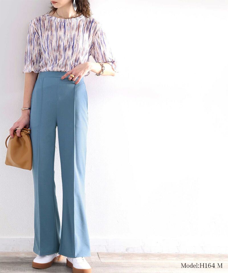 日本 Classical Elf - 絕對美腿打褶時尚微喇叭長褲-深可可