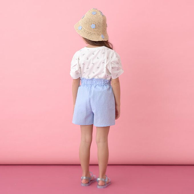 日本 Lycee mine - 純棉滿版印花打褶泡泡袖上衣-點點-炭灰