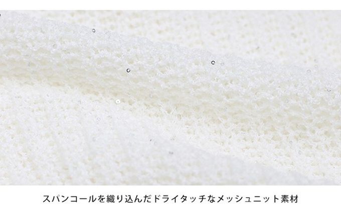 日本 BLUE EAST - 典雅船領閃爍亮片網眼針織上衣-米黃