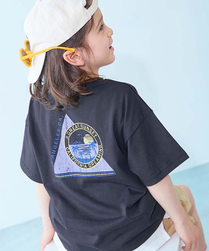 日本 devirock - 涼感速乾網眼 廓形短袖T恤-背後潑墨-藍