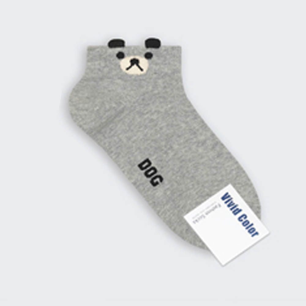 韓製耳朵造型彈性短襪-DOG-灰 (23-25cm)-1雙
