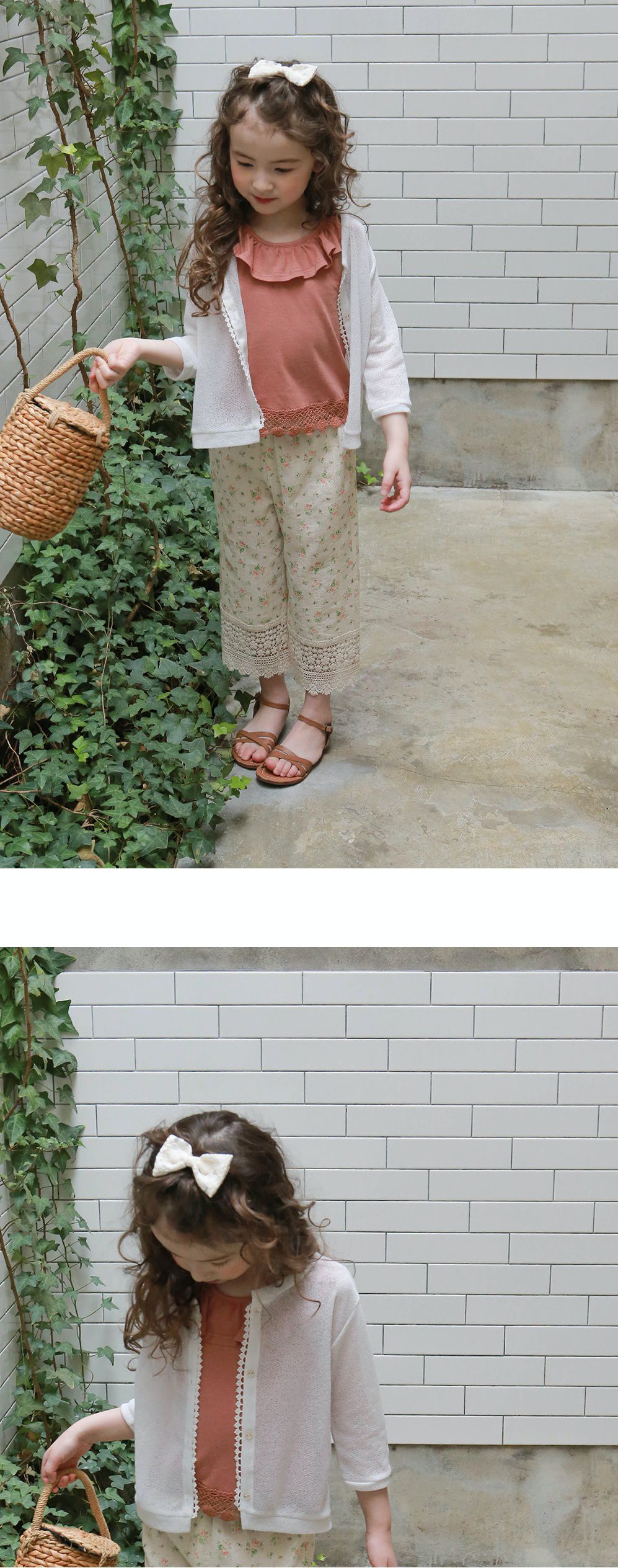 韓國 PuellaFLO - 蕾絲刺繡花朵蝴蝶結髮飾/髮夾-米白