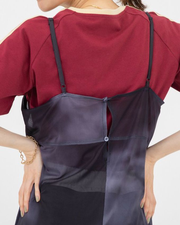 日本 gleam - 穿搭有型 暈染透膚細肩帶洋裝-橘系