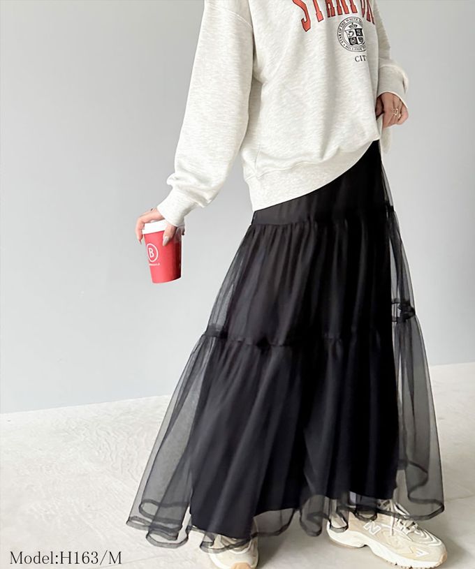 日本 Classical Elf - 百搭浪漫層次澎澎修身紗裙-黑