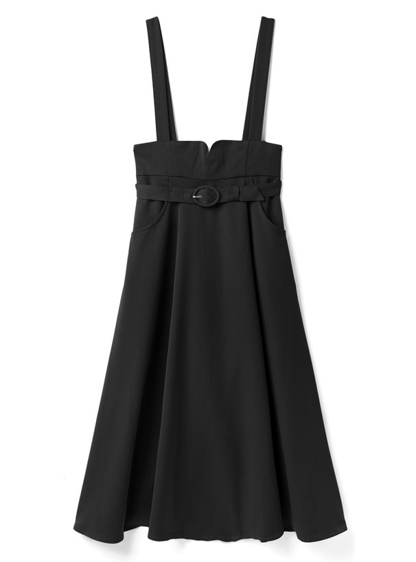 日本 GRL - 甜美修身高腰吊帶裙(附腰帶)-時尚黑