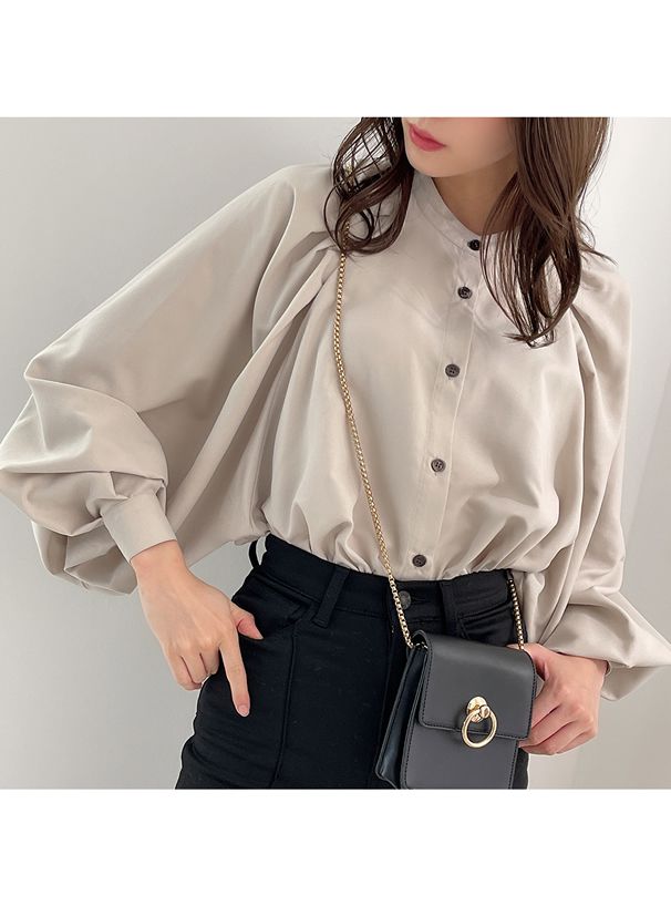 日本 GRL - 圓領大澎袖雪紡長袖襯衫-天使白