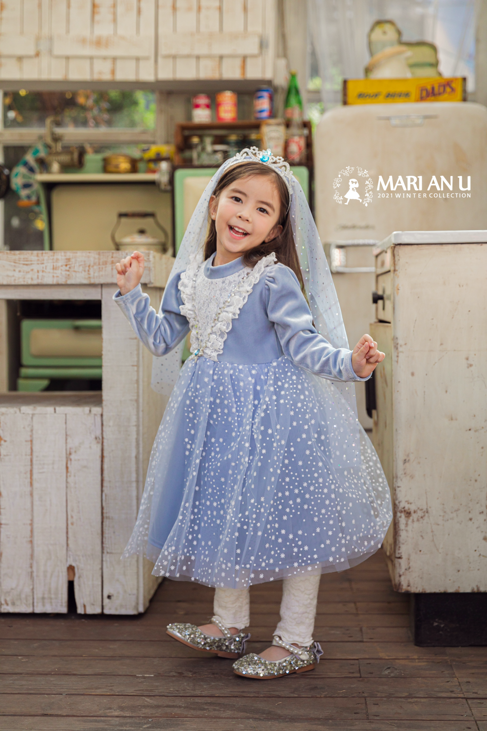 韓國 Mari an u - 雪的女王網紗洋裝-藍