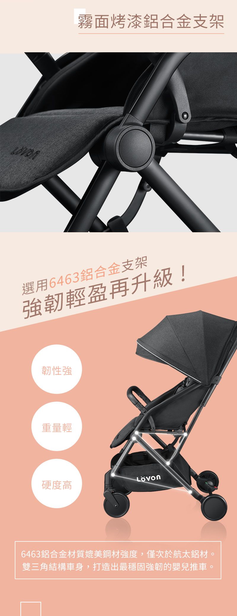 LOVON - GENIE 輕量高景觀嬰兒推車-石墨黑
