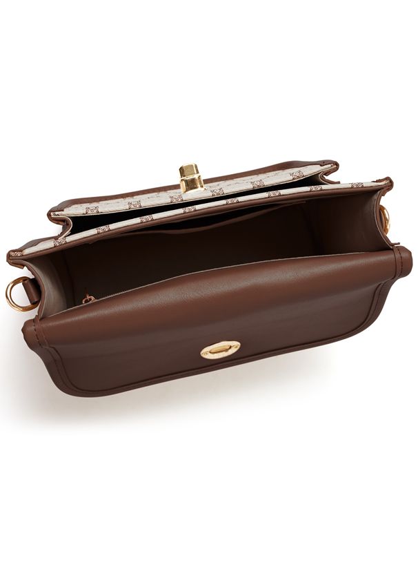 日本 GRL - 滿版花押字方形拼接側背包-杏