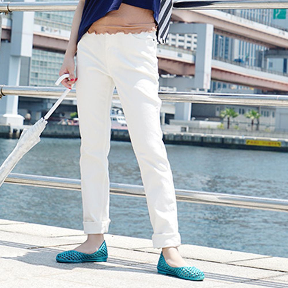 日本 zootie - 雨天對策 防潑水彈性直筒純棉牛仔褲-白