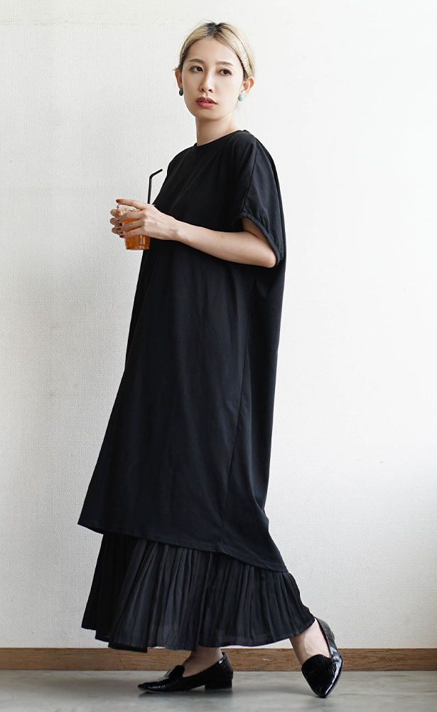 日本 zootie - 涼感機能 圓領泡泡五分袖洋裝-粉紫