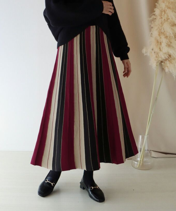 日本 BLUE EAST - [店員推薦] 撞色修身針織長裙-深藍x粉紫