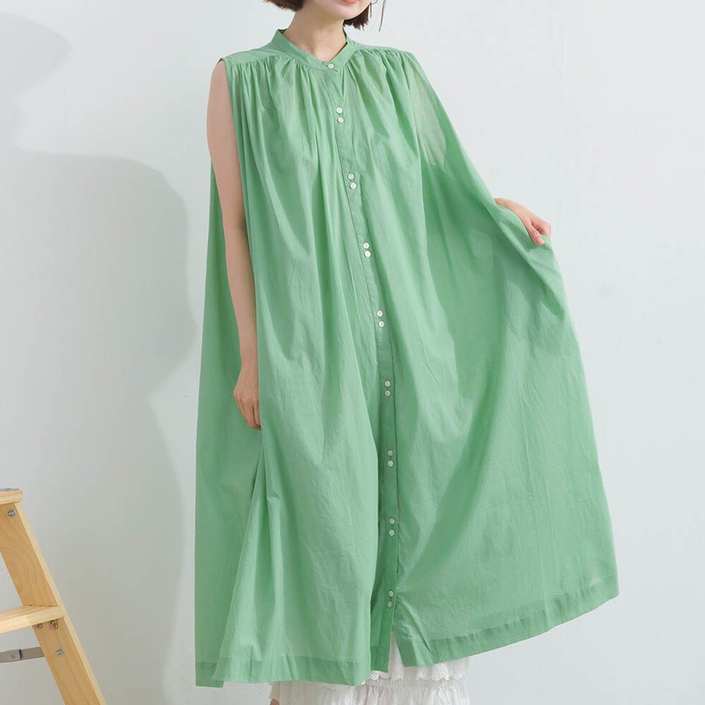 100%印度棉 清爽素色無袖洋裝-薄荷