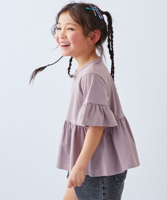 日本 devirock - 寬鬆圓領荷葉五分袖上衣-白