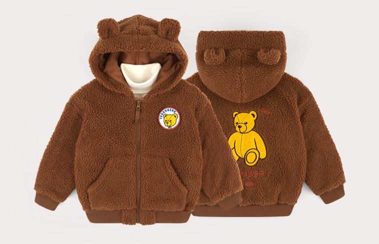 韓國 HEJMINI - 熊熊造型搖粒絨連帽外套