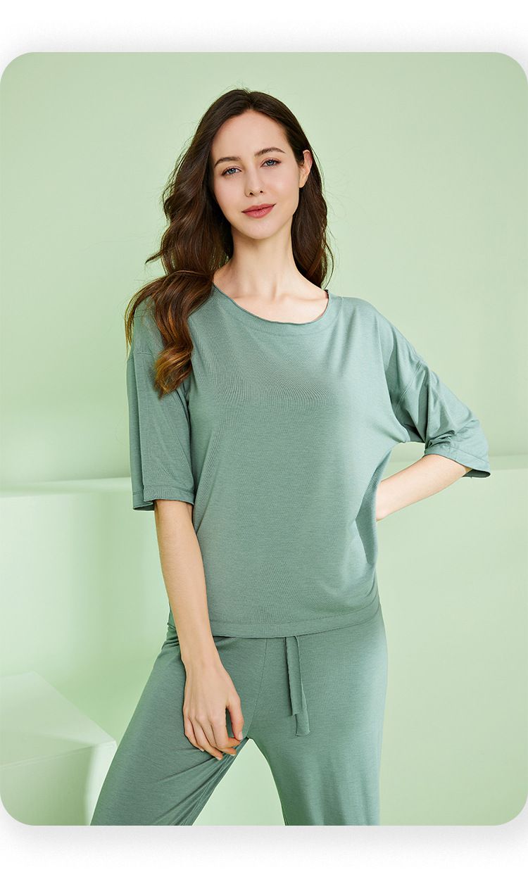 莫代爾寬鬆休閒睡衣套裝-杏色