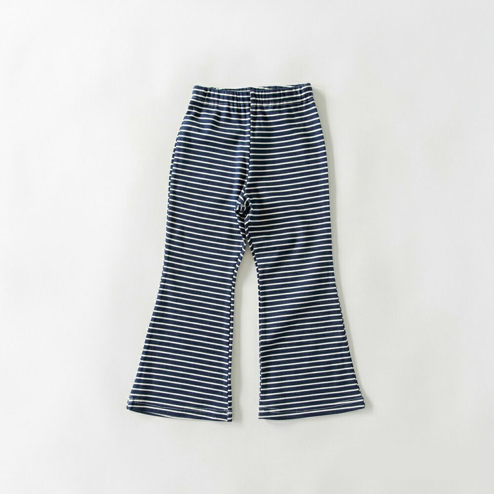 彈性羅紋百搭薄款喇叭褲-條紋-海軍藍