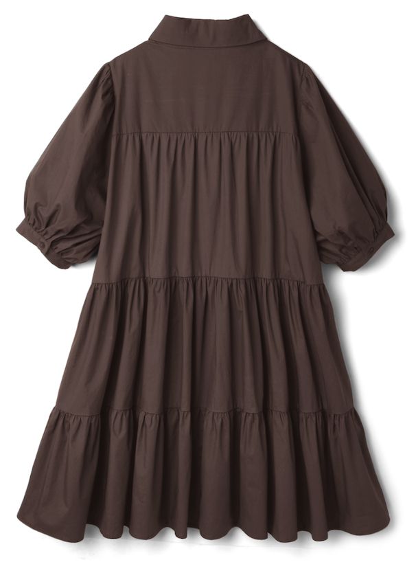 日本 GRL - 聯名款 蛋糕層次泡泡袖襯衫洋裝-灰褐杏