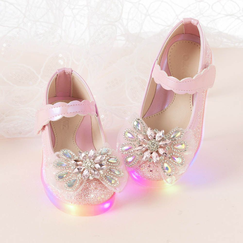 (LED)花漾晶鑽閃閃公主鞋-粉