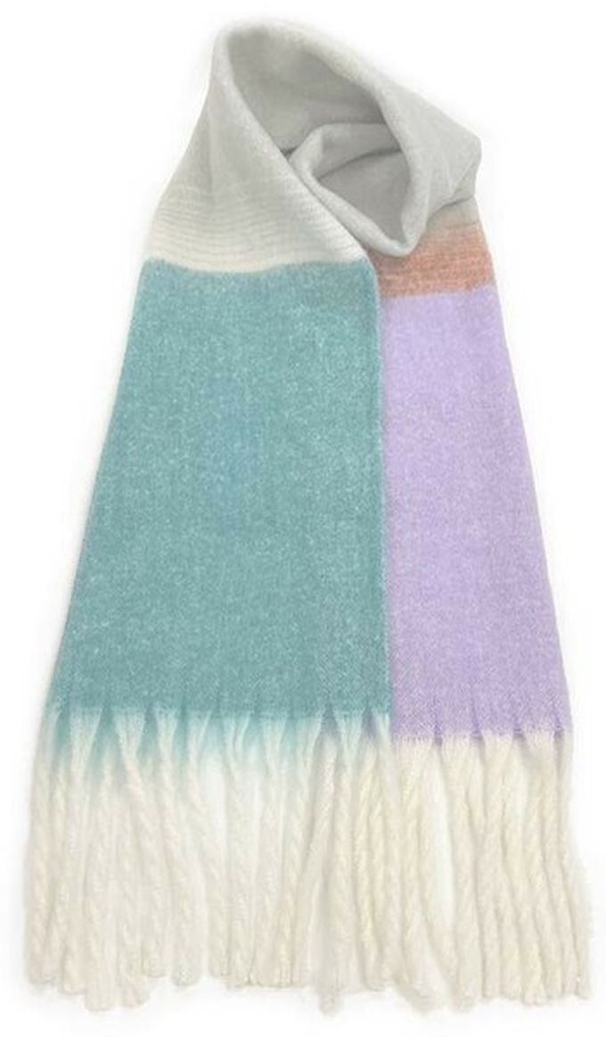 日本代購 - 份量感印花保暖流蘇圍巾-撞色-綠紫