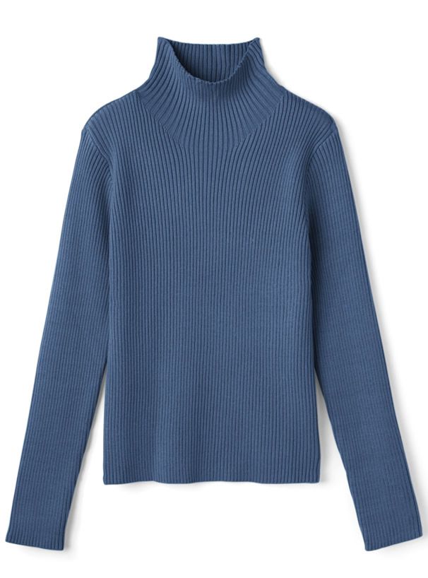 日本 GRL - 立領顯瘦彈性羅紋長袖上衣-皇家藍