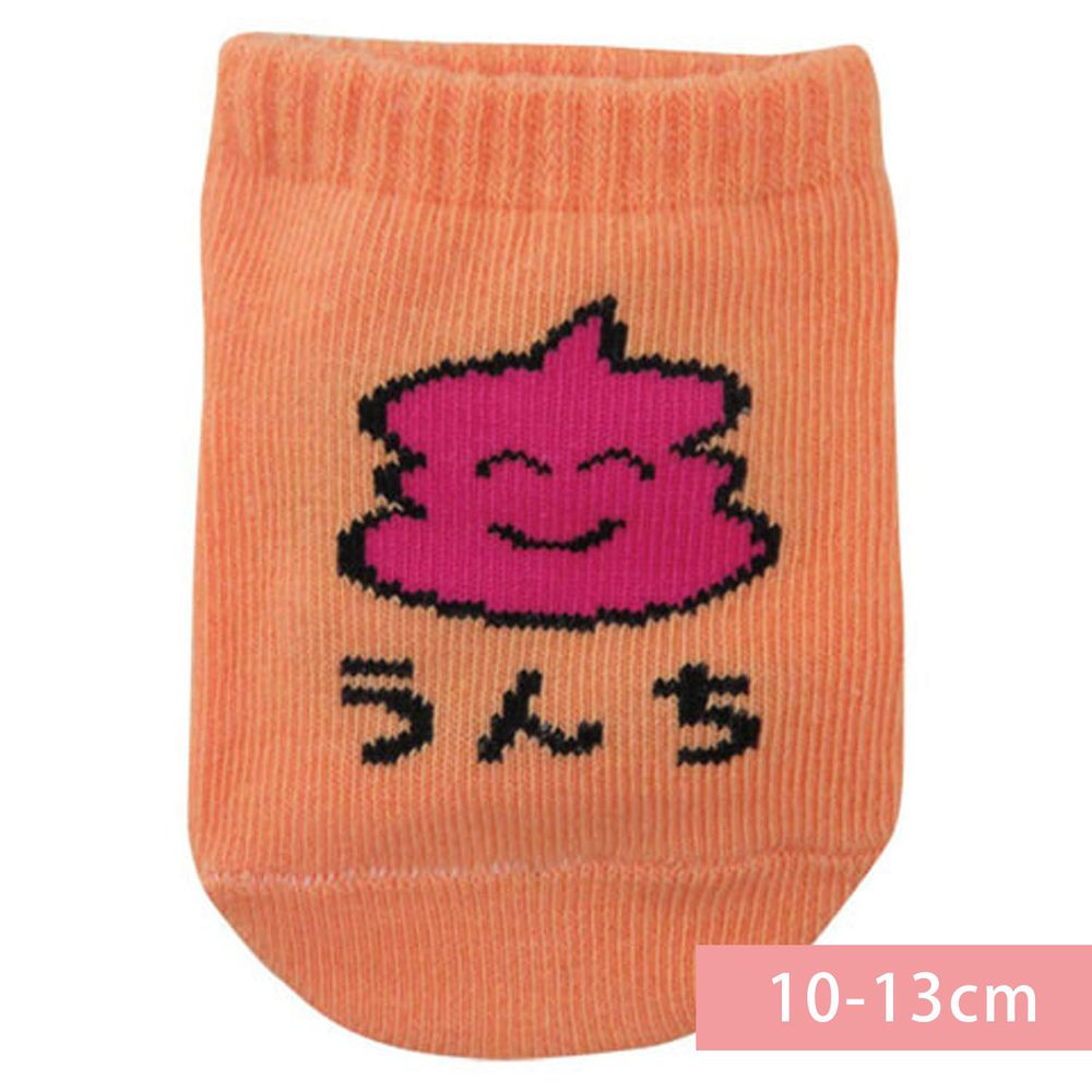 日本 OKUTANI - 童趣日文插畫短襪-便便-粉橘 (10-13cm(1-3y))