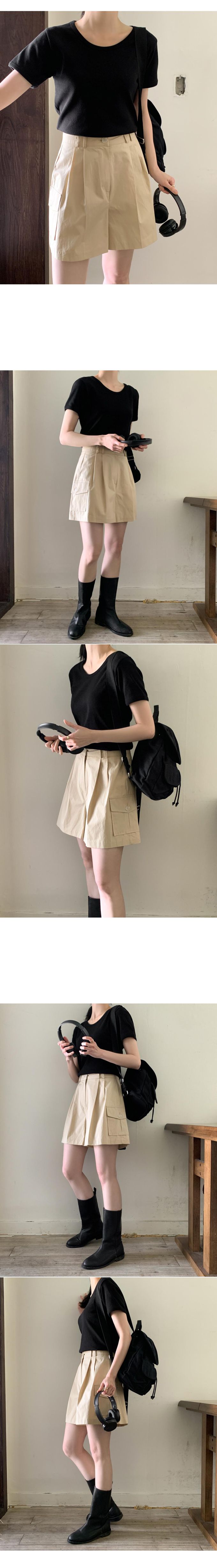 韓國 98doci - 設計感側口袋寬版五分褲-卡其