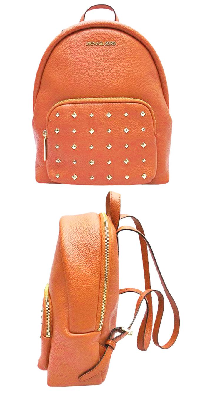MICHAEL KORS - 素面皮革鉚釘後背包 (桔色)