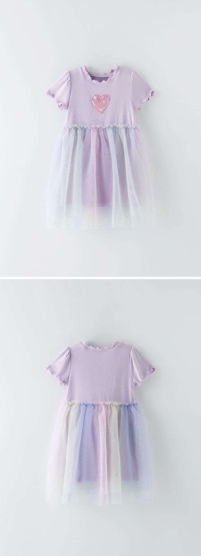韓國 OZKIZ - 心型亮片夢幻網紗拼接洋裝-薰衣草紫
