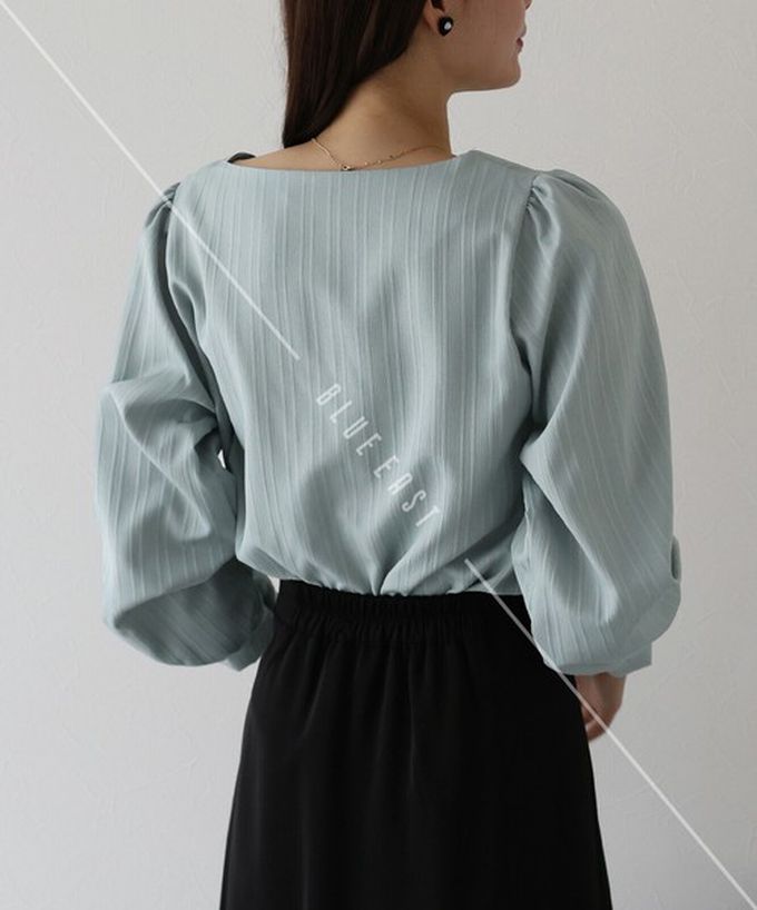 日本 BLUE EAST - 甜美心型領線條紋理長袖襯衫-杏橘