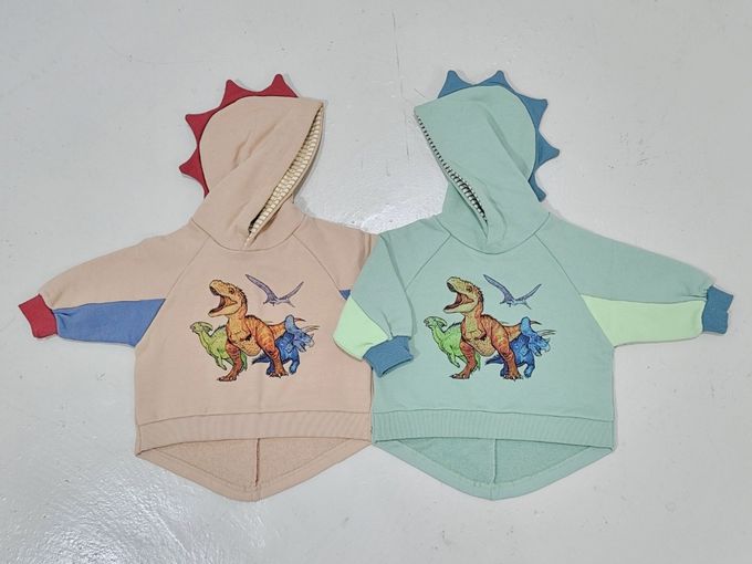 韓國 Mimico - 恐龍樂園立體裝飾連帽上衣-卡其