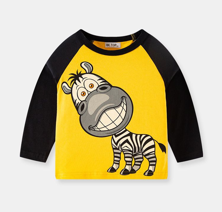純棉圓領薄長袖上衣-斑馬-黃色