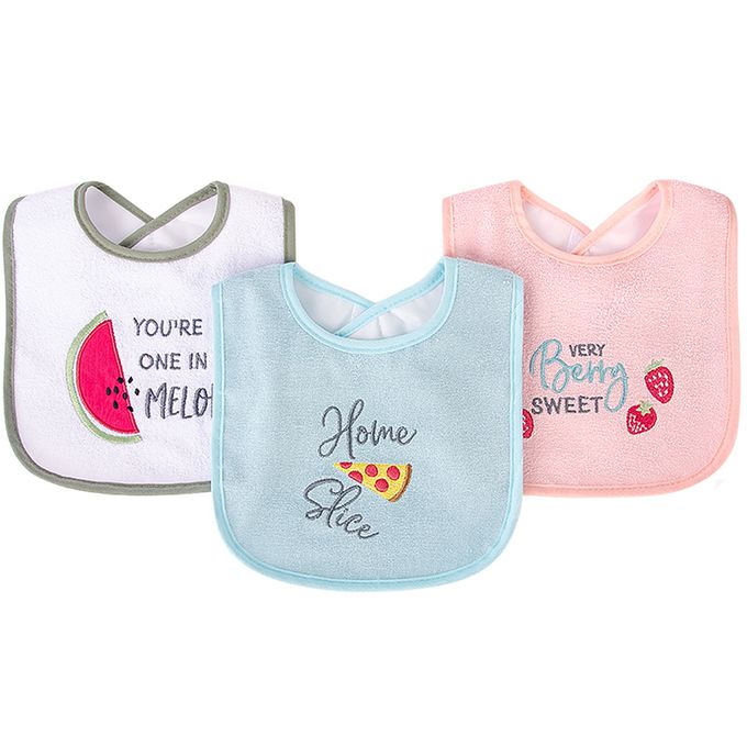 美國 Luvable Friends - 甜蜜寶貝嬰幼兒口水巾圍兜3入組(上層棉質吸水/底層防水)-披薩