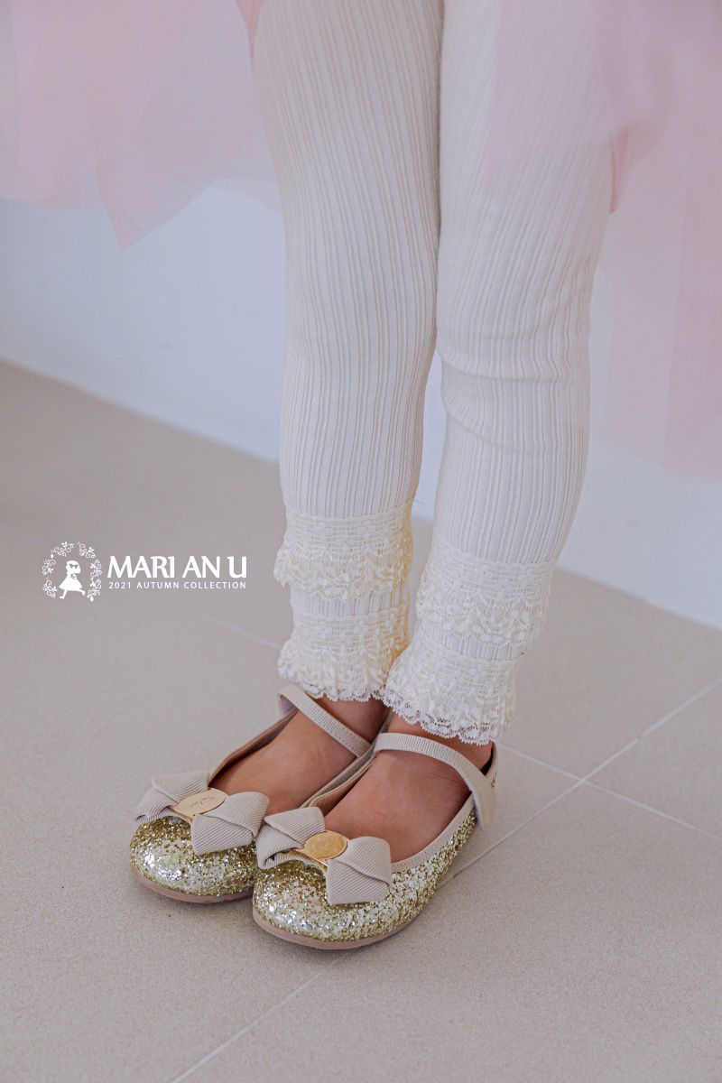 韓國 Mari an u - 雙層蕾絲褲管針織羅紋內搭褲-米白