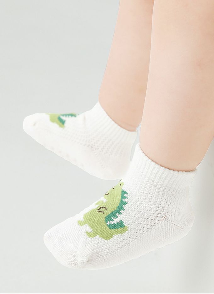 恐龍世紀網眼防滑點膠船型棉襪