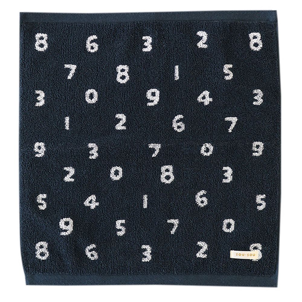 日本代購 - 【SOU·SOU】日本製今治純棉方巾-數字-黑 (34x36cm)