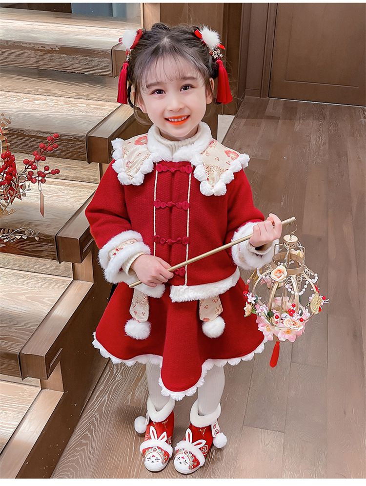 喜氣拜年翻領長袖套裝-紅色