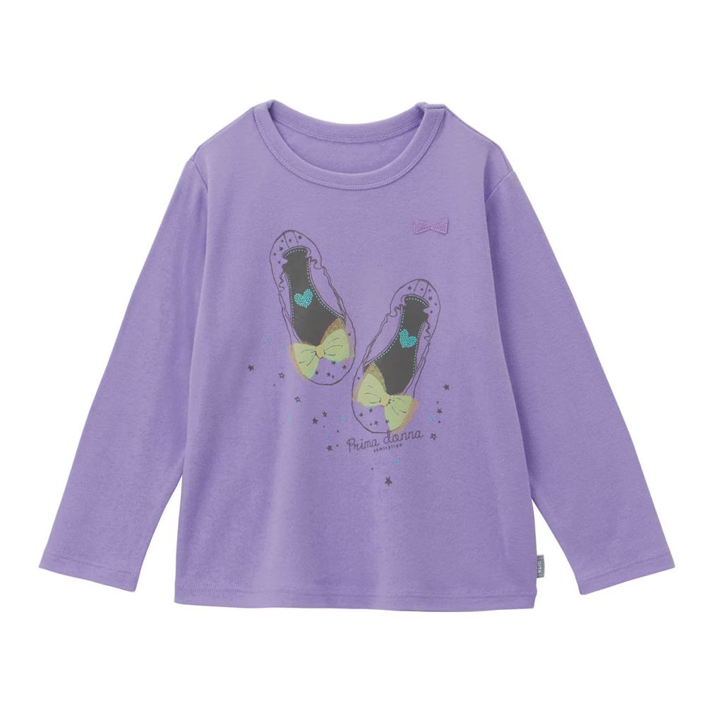 GITA 100%棉女孩印花長袖上衣-芭蕾舞鞋-紫
